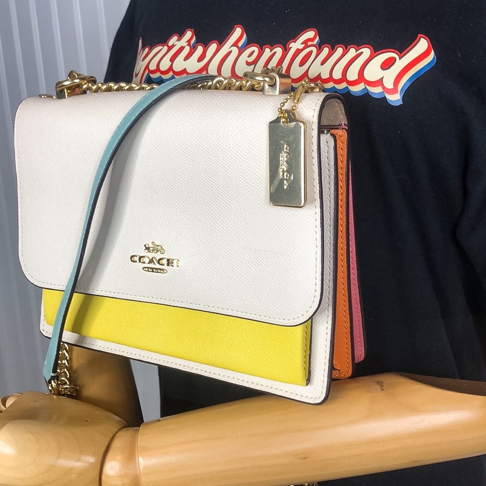 COACH KLARE White Leather Crossbody Shoulder Bag with Rainbow Accents NWOT
